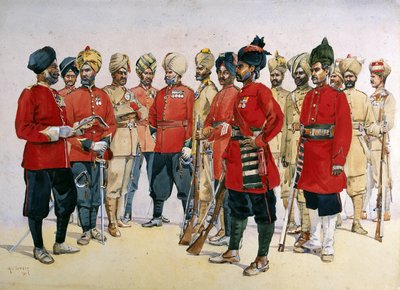 VCO, NCO e sepoy di vari reggimenti del Punjab, illustrazione per 